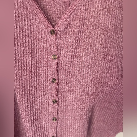 Out From Under Urban Outfitters Mauve Oversize Button Down Waffle Knit Sweater - Picture 5 of 8